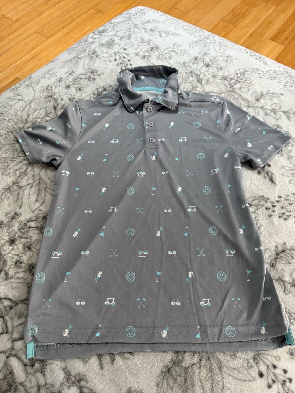Gray Polo with Teal Golf Motifs boys all in motion size 8